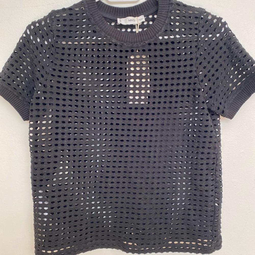 Mango Black Boxy Cropped Short Sleeve Tee
